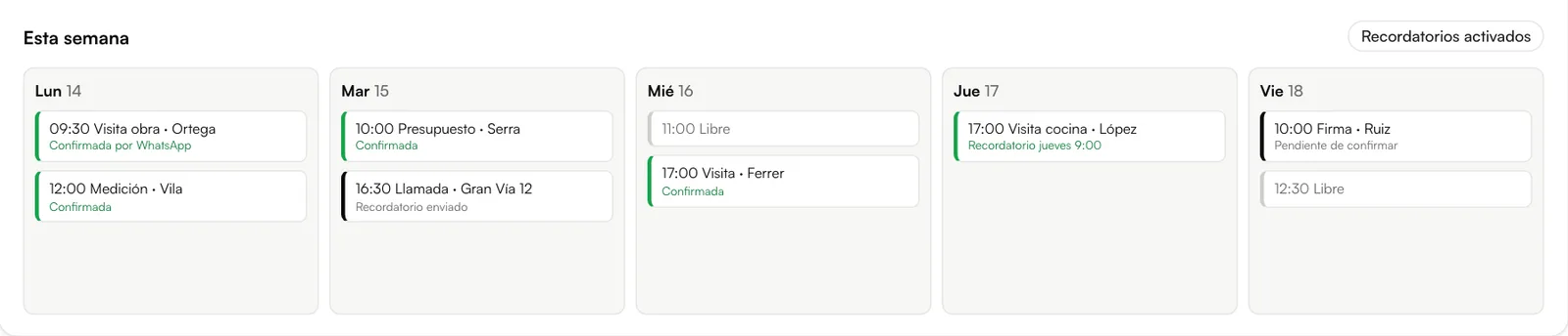 Agenda con recordatorios